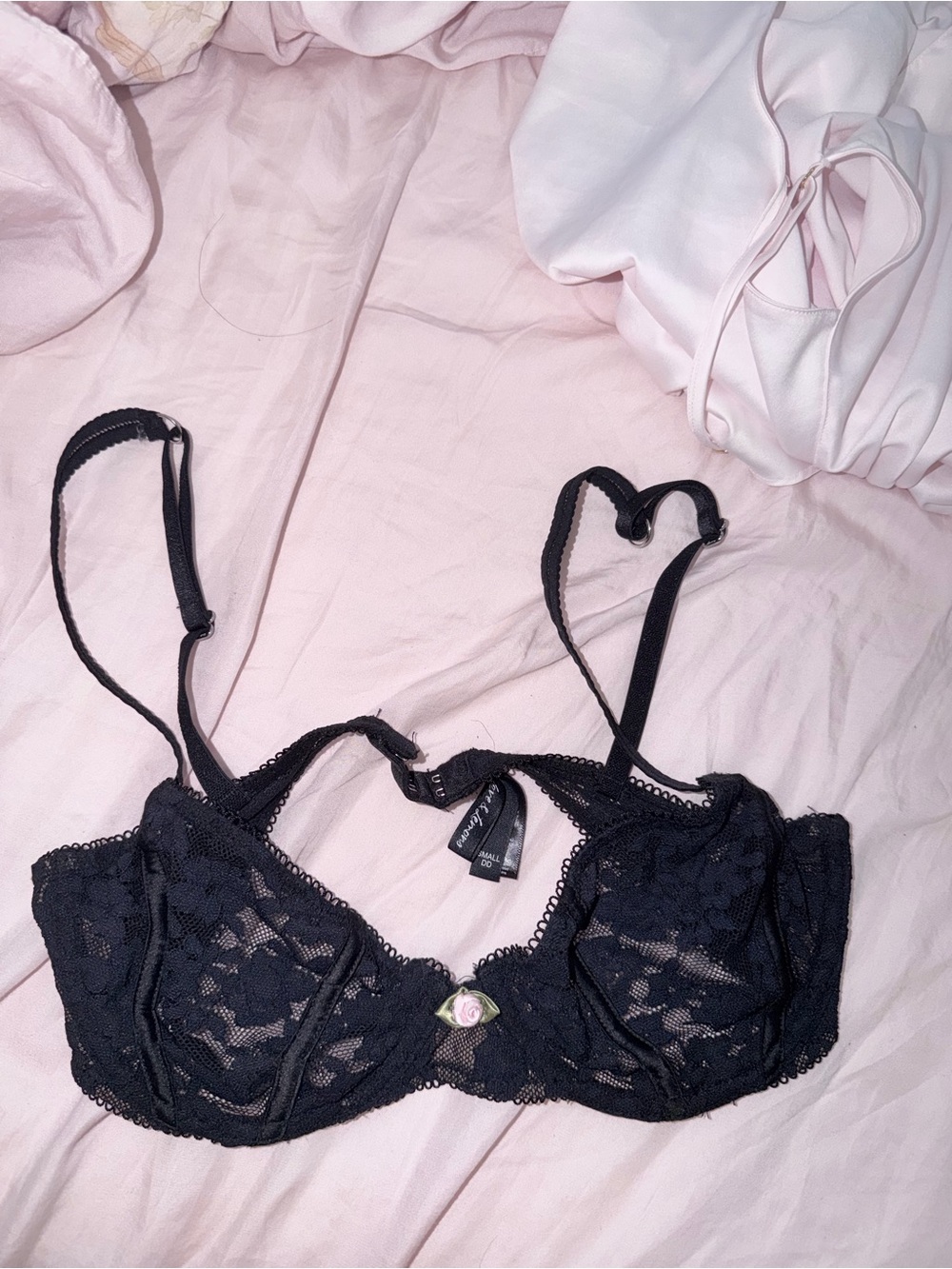 For Love & Lemons Black Lace Underwire Bra with Floral Charm
